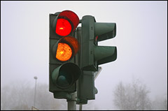 R&oslash;dt og gult trafiklys