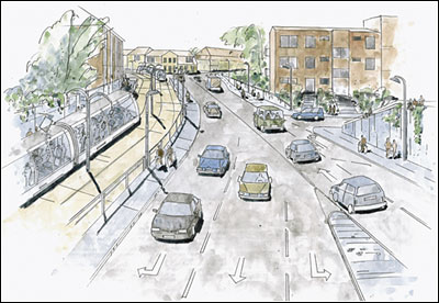 Ring 3 Letbanen set fra viadukt i Lyngby